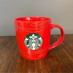Starbucks 2020 Red Handle Ceramic Coffee Mug Cup Green Siren Mermaid Logo 12 oz